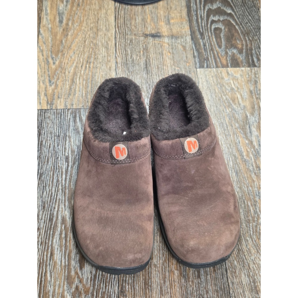 Merrell Encore Ice Brown Suede Faux Fur Lined Clogs Mules Womens 6.5